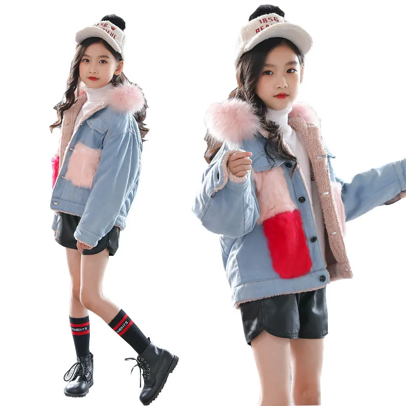 

Teenage Girls Winter Denim Jacket Girls Costume Thick Fleece Jackets Children Clothing Outerwear Kids Jackets Girls Coat 10 Year