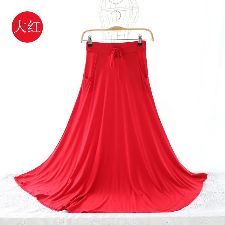 Новинка, весенне-Летняя женская хлопковая юбка, большие свободные юбки с карманами, женские пляжные гофрированные длинные юбки, faldas mujer D10 - Цвет: D0010 red