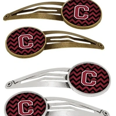 Carolines Treasures CJ1052-CHCS4 Letter C Chevron Garnet & Black Barrettes Hair Clips Set of 4