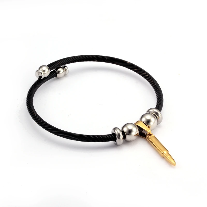 

New Fashion Men Women Strand Bullet Beads Pendant Charm Bracelets Punk Stainless Steel Open Cuff Sporty Bracelets Jewelry