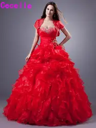 2019 красное бальное платье Quinceanera платье с куртками бисером плиссированные оборки органза корсет Назад длина до пола платье для девочек