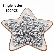 Chongai 100 pçs oblate acrílico letra contas único alfabeto prata redonda pulseira jóias contas & jóias fazendo 4*7mm