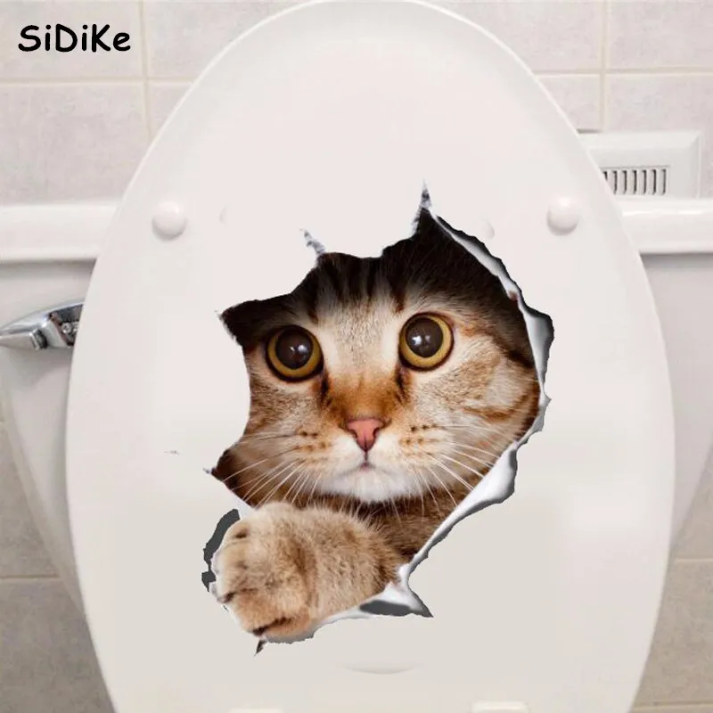 

Si Di Ke 3D Cute Cat Stickers Bathroom Toilet Decal Home Living Room Cartoon Wall Stickers Murals