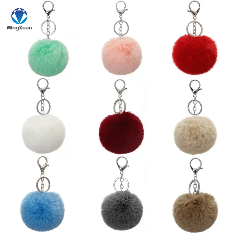 

Trinket Keychain Pompons Silver Keychains Accessoreis Fur Charms Keychain Fluffy For DIY Trinkets porte clef pompom de fourrure