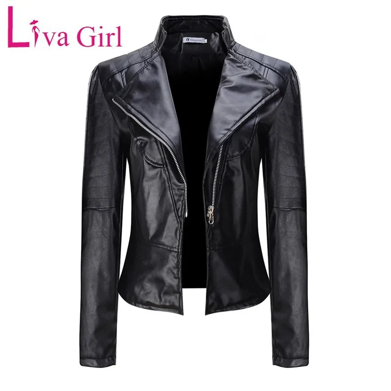 Женская мотоциклетная куртка Liva Girl черная из мягкой искусственной кожи верхняя