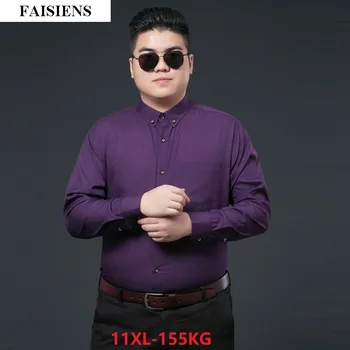 

FAISIENS Men Dress Shirt Formal Long Sleeve 7XL 8XL 9XL 10XL Large Size Big 11XL SpringHomme Black Cotton Office Wedding Shirt