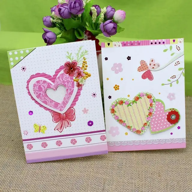 cute heart flower print handmade greeting cards birthday day