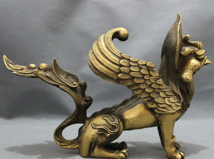 

USPS to USA S1403 10" Tibet Bronze Buddhist Unicorn Fly Bird Redpoll Winged Garuda Buddha Statue (B0328)