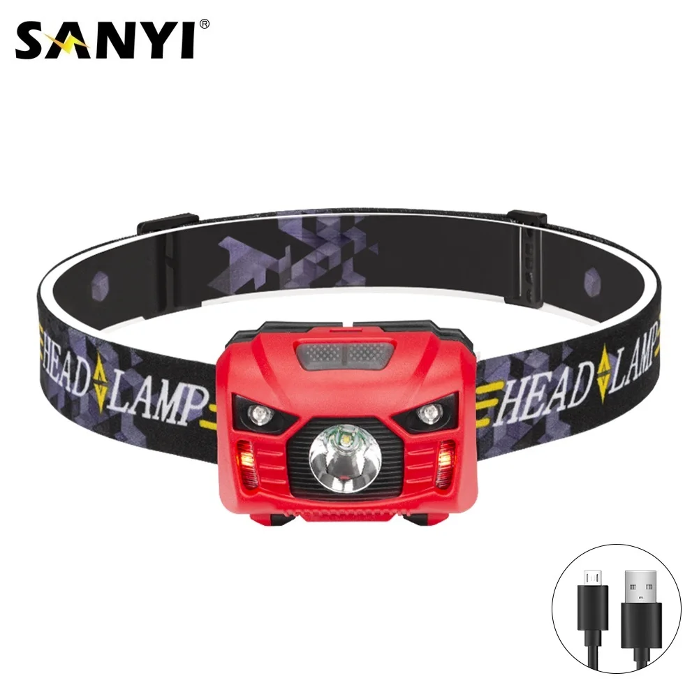 

Sanyi LED Body Motion Sensor Headlamp Mini Induction Headlight USB Rechargeable Head Torch Lamp Outdoor Camping Flashlight