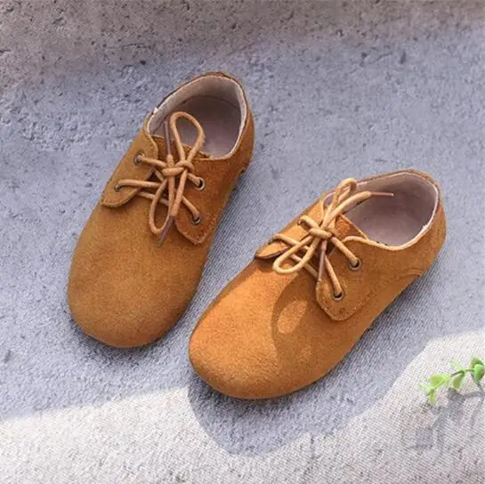 Весенне-Осенняя детская повседневная кожаная обувь; мягкие удобные лоферы из натуральной кожи; обувь на плоской подошве со шнуровкой для мальчиков и девочек; 02B - Цвет: Коричневый