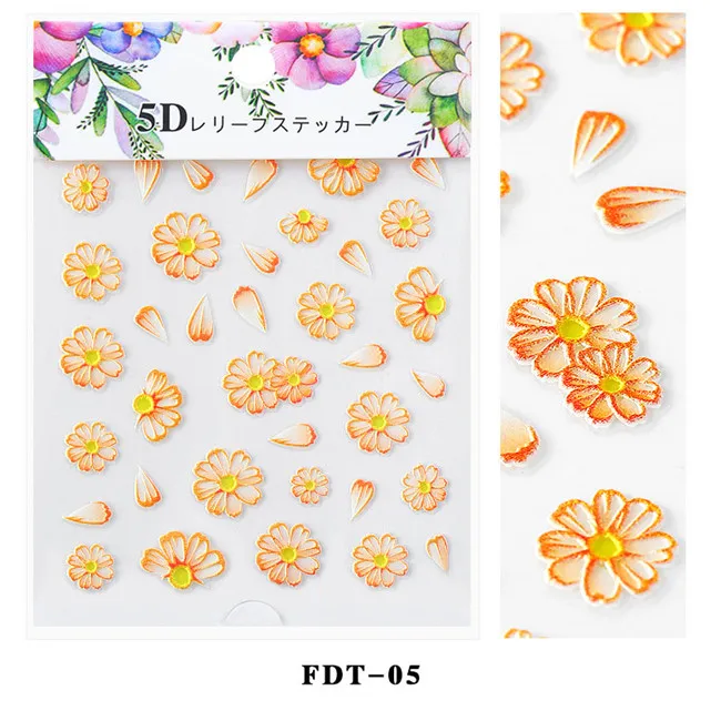 1 лист 5D наклейки для ногтей рельефные цветы смешанные узоры самоклеящиеся переводные наклейки для украшения ногтей - Цвет: 5