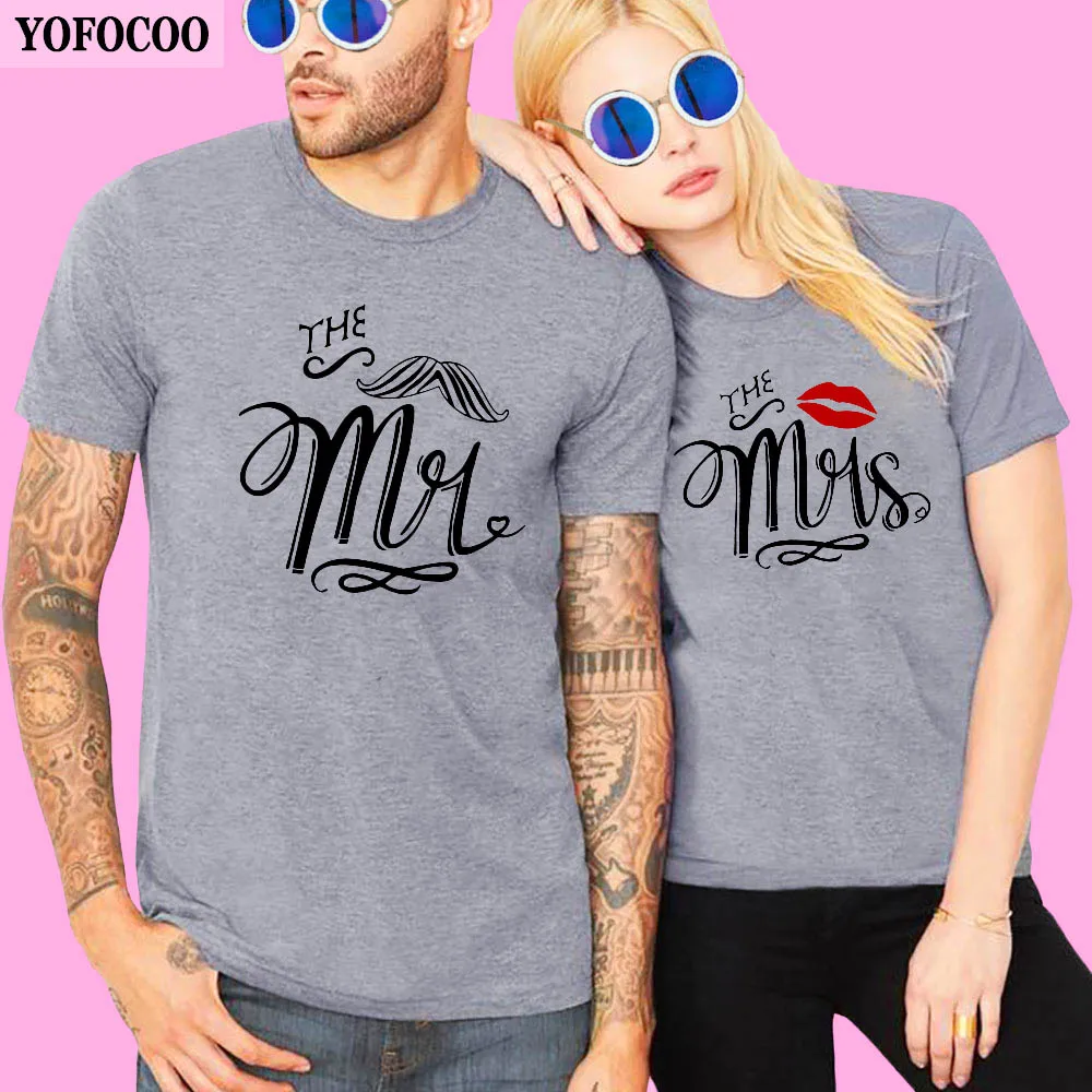 YOFOCOO The Mr And Mrs/женская летняя Одинаковая одежда с принтом для пары парная футболка