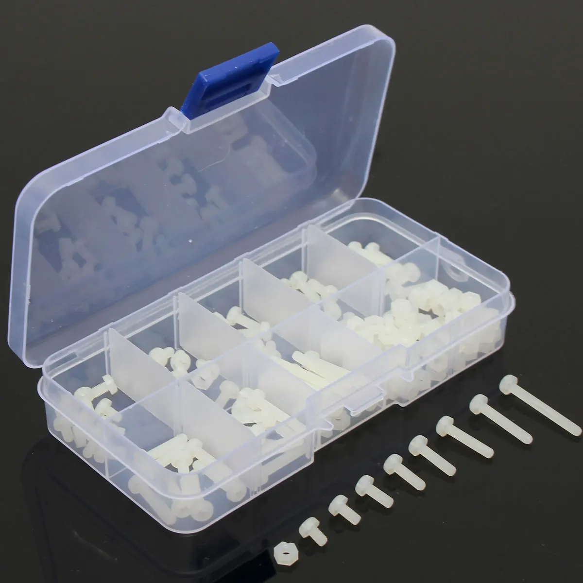 

160pcs M3NR1 M3 5-25mm White Nylon Screw Screws Bolt & Nuts Assortment Kit with Box Fastener Hardware