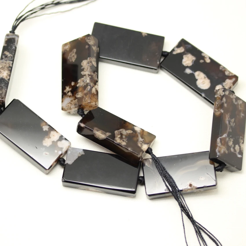9PCS/Str,Polished Back Cherry Blossom Aga te Beads Pendant,Rectangle Shape Sakura Agates Slab Slice Jewelry Making Crafts