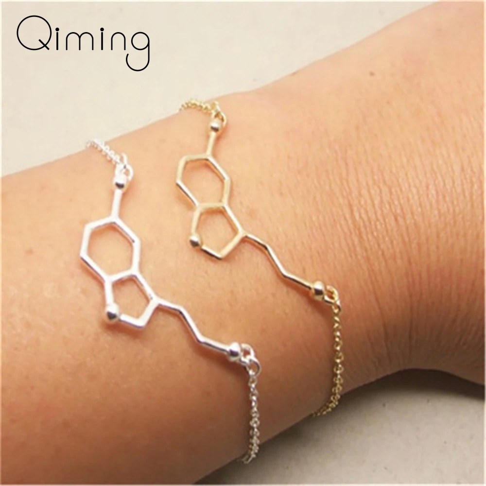 

Serotonin Molecule Chemistry Bracelets Female Geometric Polygon Chain Bracelet Bangle Minimalist Jewelry Birthday Gift Women