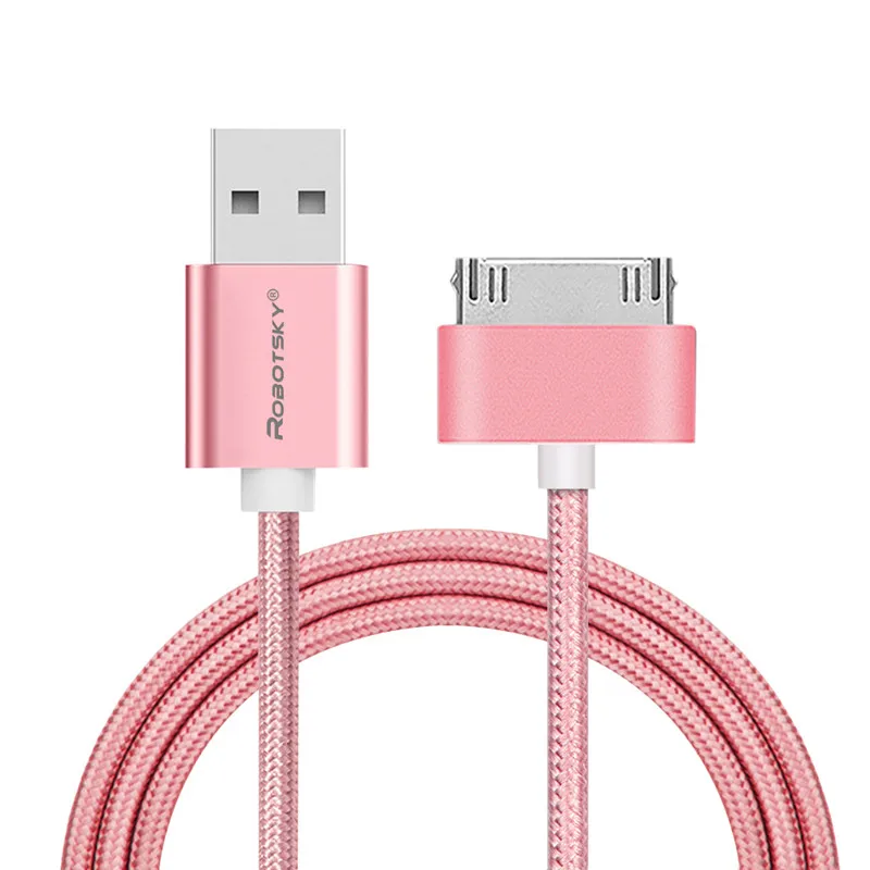 Robotsky USB зарядный кабель для iPhone 4 4S 3GS iPad 2 3 iPod Nano itouch 30 Pin нейлоновая оплетка Кабель передачи данных для быстрой зарядки - Цвет: Pink