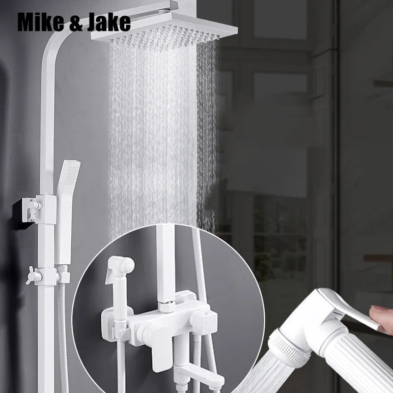 Белый смеситель для душа, набор для ванной, квадратная стена, белый смеситель для ванной комнаты с биде, ванна, ванна, кран Mike& Jake