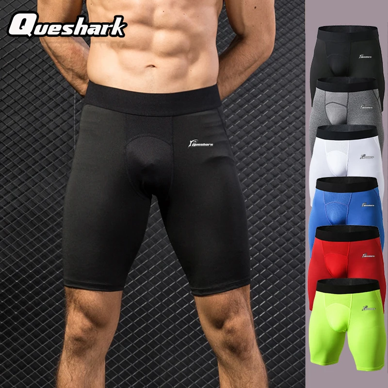 Queshark, профессиональные мужские Компрессионные шорты, спортивные шорты для бега, быстросохнущие тренировочные шорты для кроссфита фитнеса и спортзала, теннисные обтягивающие штаны