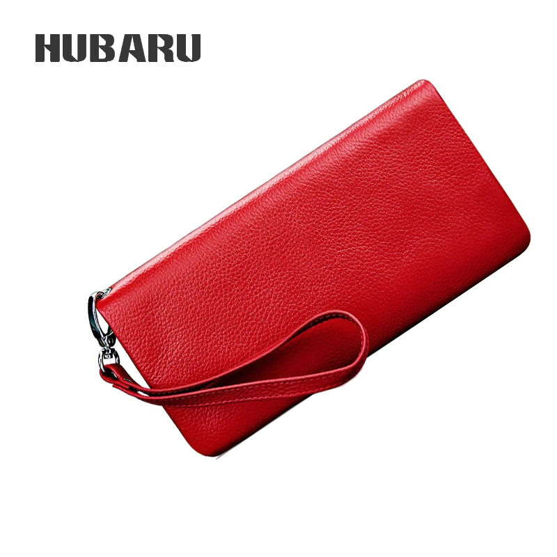 

HUBARU Women Wallet Genuine Leather Long Zipper Purse Drawstring Clutch Lady Wallet Phone Pocket Card Holder Coin Purse Girls