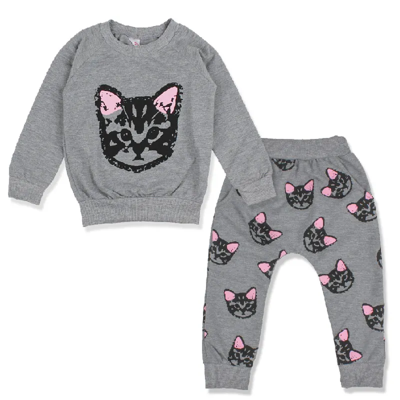 2PCS Cute Cat Kids Clothes Set Spring Autumn Boy Clothes Long Sleeve T
