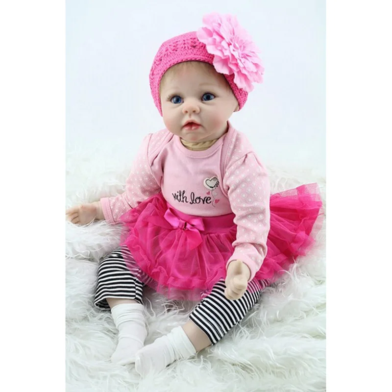 New 22inch 55cm Silicone Baby Reborn Dolls Lifelike Doll Reborn Babies Toys For Girl Pink Princess Gift Brinquedos For Kids