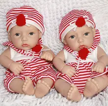 2pc Set Boy and Girl 11″ Lifelike Reborn New Baby Alive Twins Washable Full Silicone Doll Toys Gift Women Treats