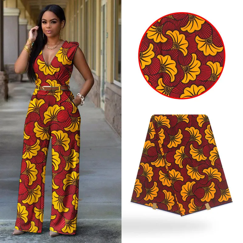 

Red Flower Pattern Veritable Dutch Real Wax Fabric ,High Quality 100% Cotton African Printed Ankara Fabric 6 yards For Dress