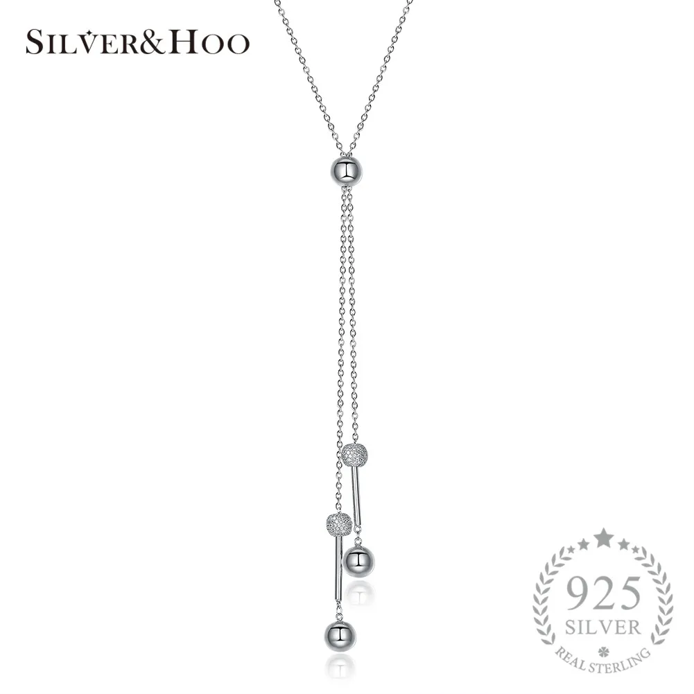 

SILVERHOO Romantic Ball Pendant Necklace Fine Jewelry for Women Sweater Chain New Design 925 Sterling Silver Wedding Elegant