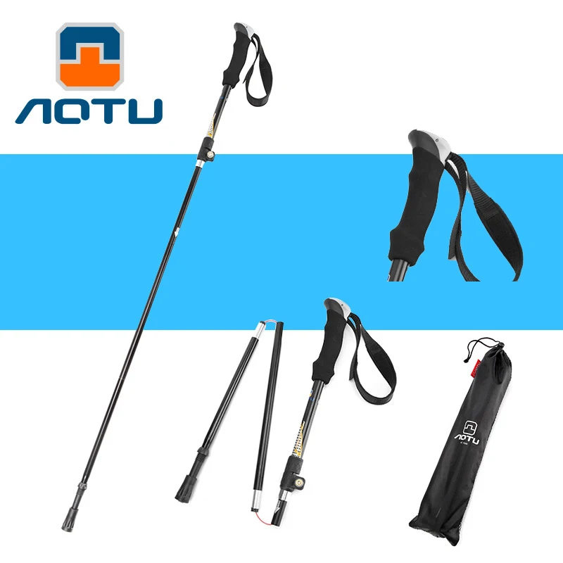 

Outer Lock Folding Nordic Walking Stick High Quality Comfortable Breathable Wristband Carbon Tungsten Steel Rod Tip Hiking Club