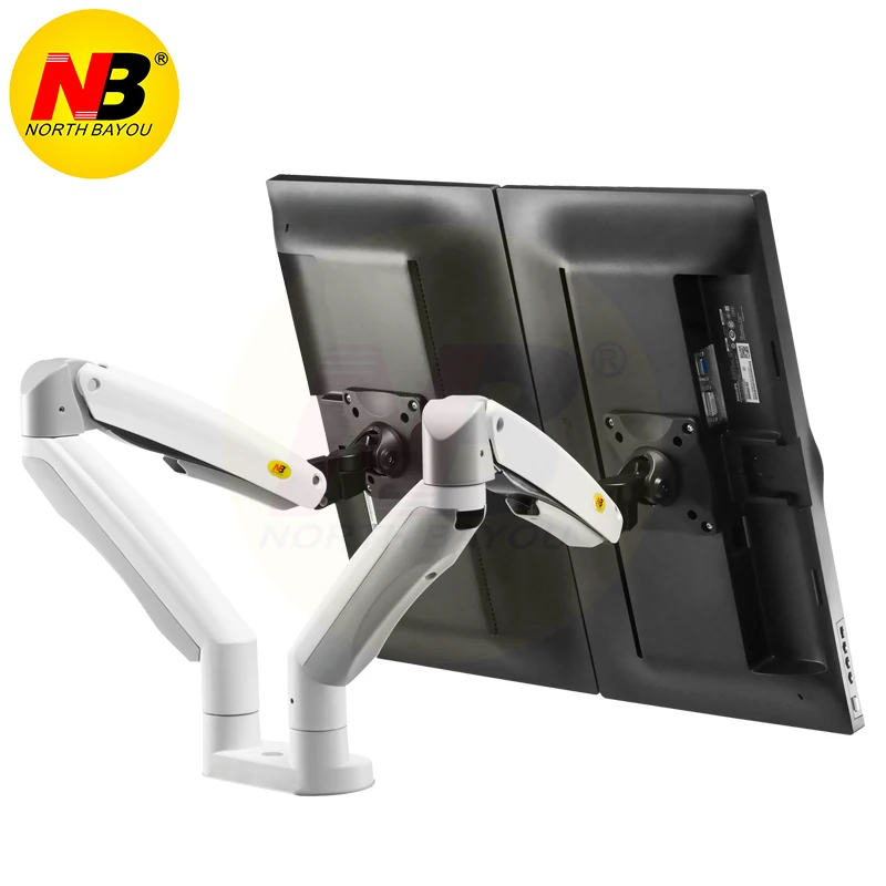 Suporte do Suporte do Monitor do Movimento Completo do Braço da Mola de Gás da Montagem do Monitor do Diodo Emissor de Luz do Lcd Duplo da Liga 22-32 de Alumínio de nb F195a com 2 Diodo Portas do Usb - Image 2