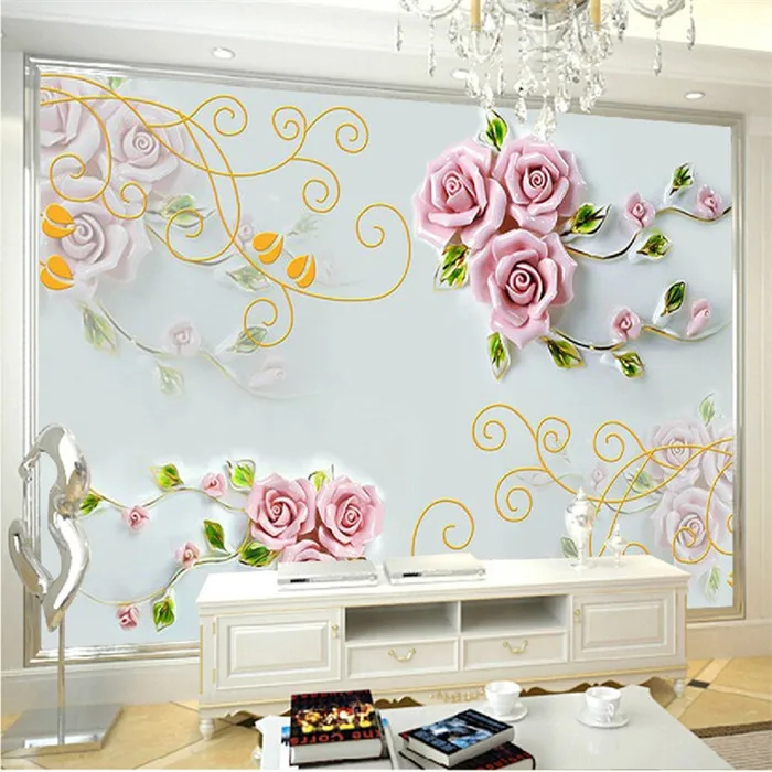 

Custom-carved roses 3D stereoscopic television background 3D wallpaper 3D wallpaper living room sofa bedroom mural