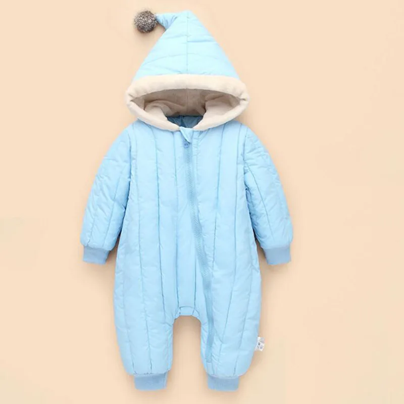 Детские Зимние Боди, верхняя одежда розничная, Детская цельная хлопковая Толстая стеганая куртка детские парки для малышей возрастом от 0 до 18 месяцев - Цвет: Небесно-голубой