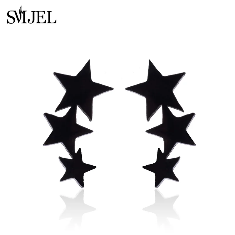 Smjel 3 звезды серьги черные из нержавеющей стали серьги-гвоздики для женщин панк небесная звезда ювелирные серьги oorbellen Brincos