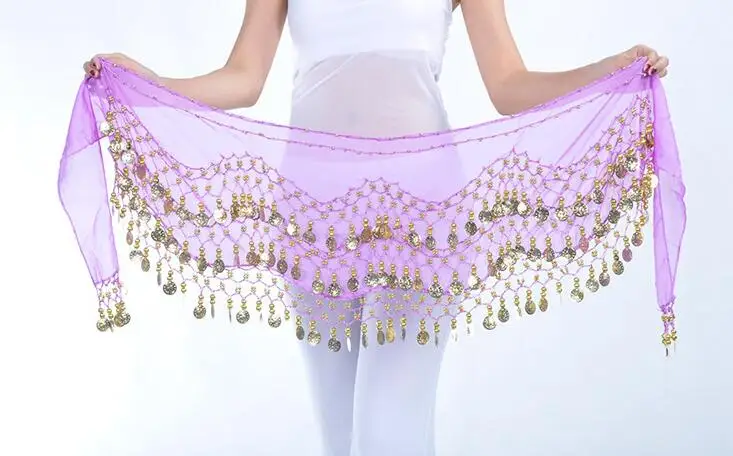 1pcs resell Egypt belly dance stage wear 128 golden/silver coins hip wraps scarf  waist belt 12 colors