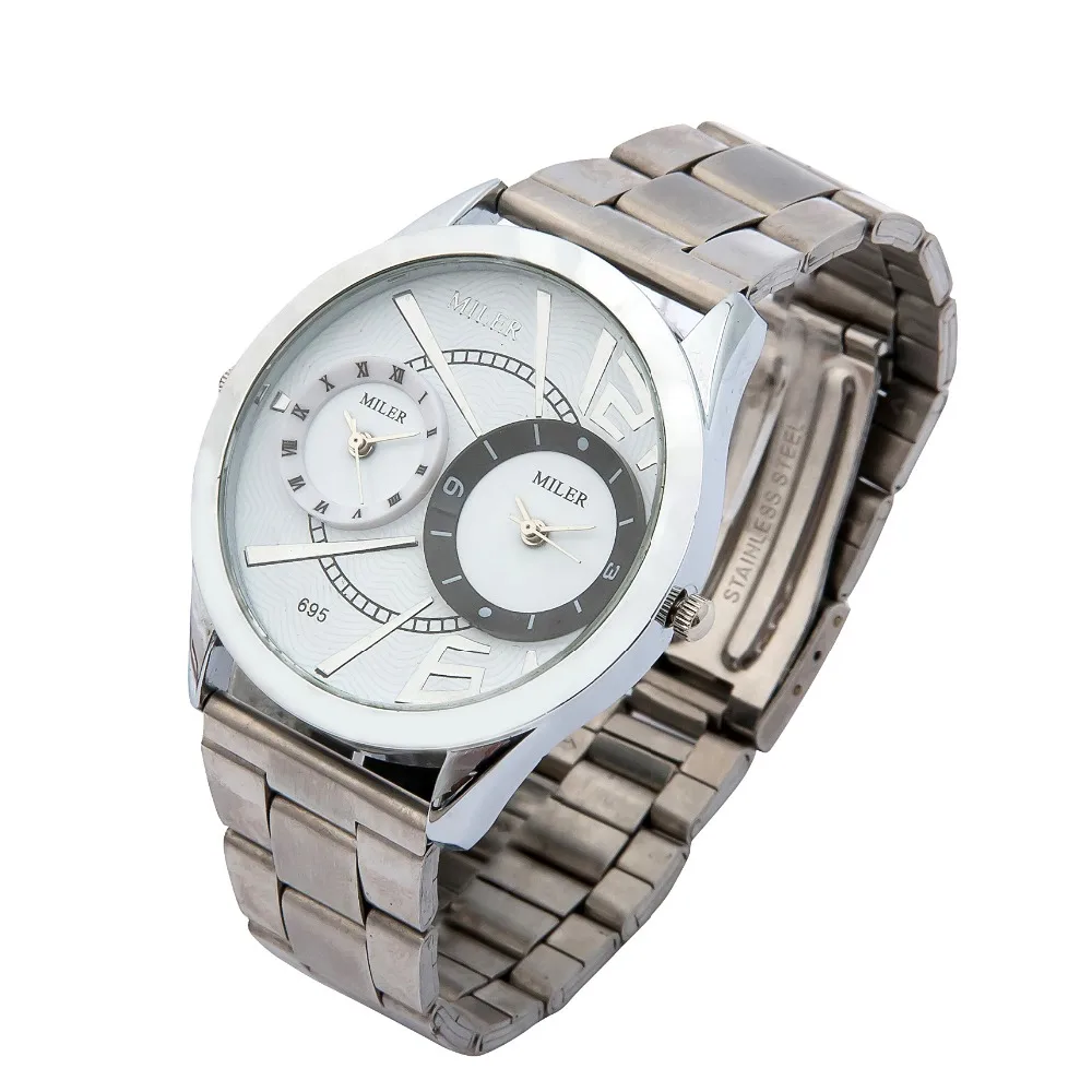 

Fashion Creative Watches Quartz Stainless Steel Casual Brand Miler Mens Watch Dual Time Zone Male Clock Relogio Hodinky