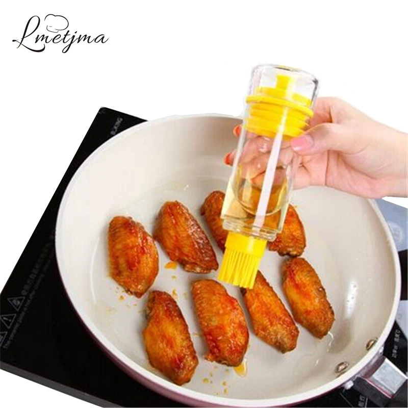 

LMETJMA Silicone Honey Oil Bottle with Brush for Barbecue Cooking Baking Pancake Cake Brush Set Kitchen Accessories Cook Tools