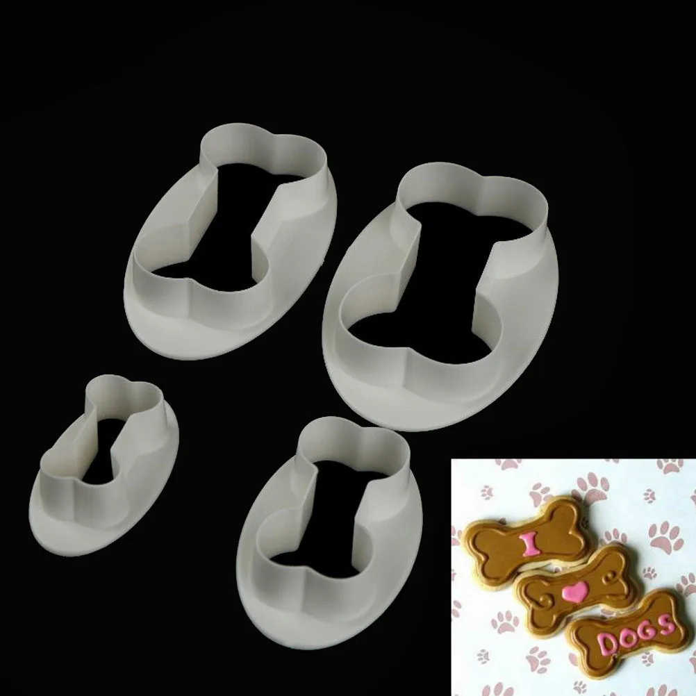 

4Pcs/set Dog Bone Shape Cookie Cutter Fondant Cake Plastic Embossed Mold Biscuits Moulds DIY Cake Decorating Tools