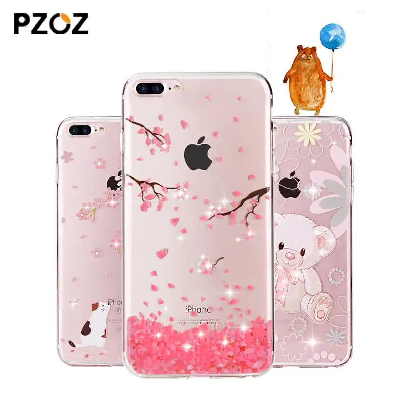 Чехол PZOZ для iPhone 8 7 6 6S Plus блестящий силиконовый чехол со стразами защиты телефона
