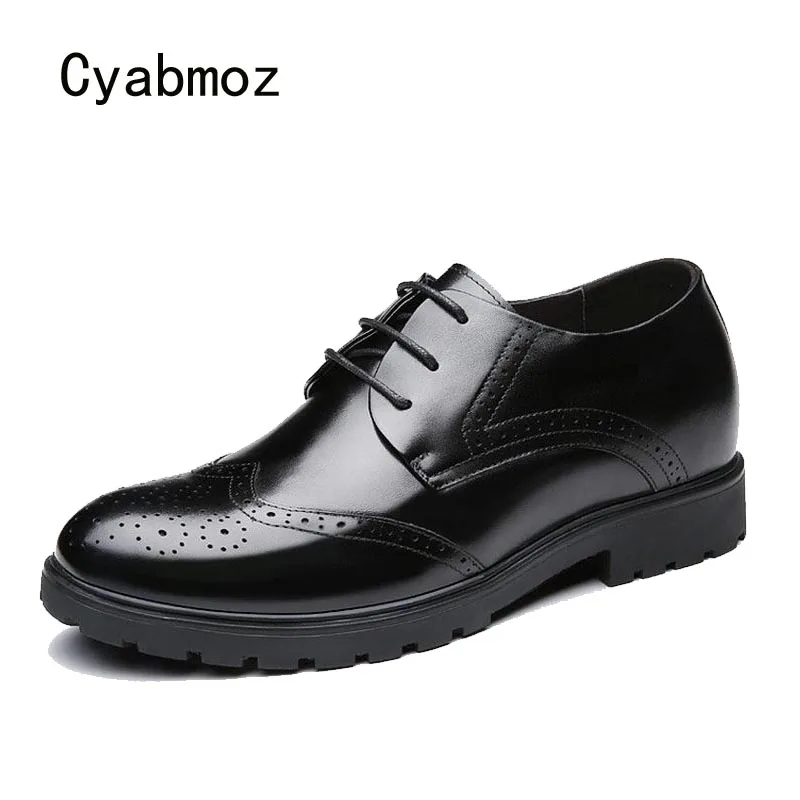 

Cyabmoz Men Genuine Leather Height Increasing Shoes Carving Invisibly 7cm Elevator Casual Party Man Dress Wedding Business Shoes