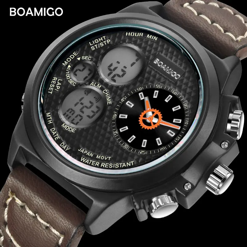 Mens Watches Top Brand Luxury Fashion Sport Brown Leather Watch Quartz Movement Digital Men Clocks Water Resistant Montre Homme (14)