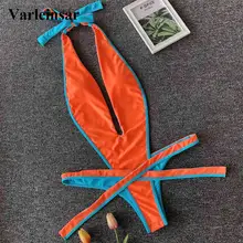 8 цветов,, женский купальник с высокой посадкой, завязанный открытой спиной, сдельный купальник, женский купальник, сексуальный купальный костюм с бретелькой через шею, монокини, V1336O