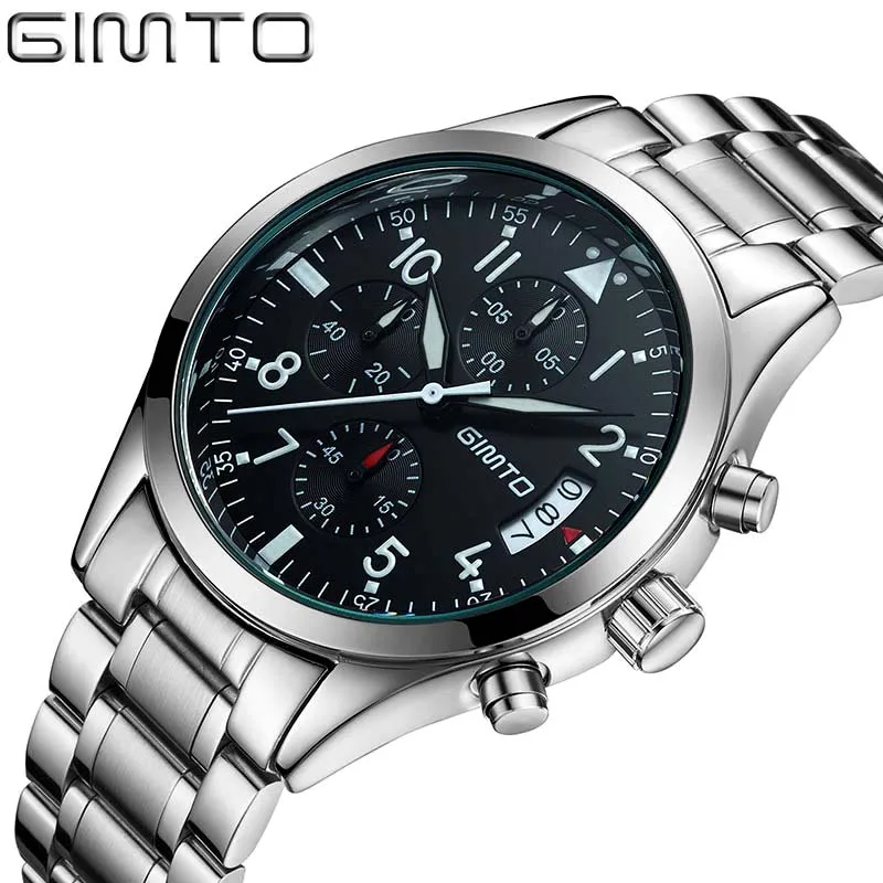 

GIMTO Brand Sport Quartz Watch Men Auto Date Watch Men Waterproof Sport Chronograph Stainless Steel Men Watch Relogio Masculino