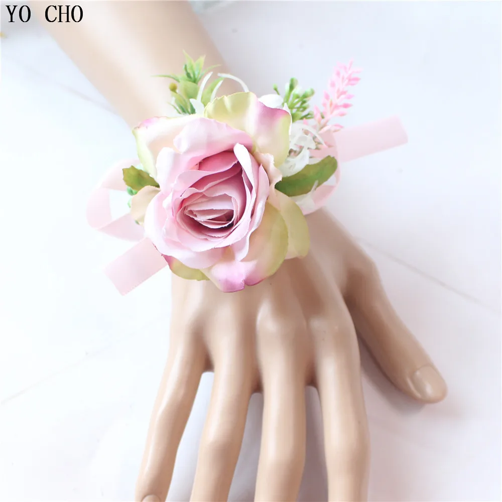 bride wrist corsage wedding flower  Groom Groomsman boutonniere Brooches rose artificial flower  (42)