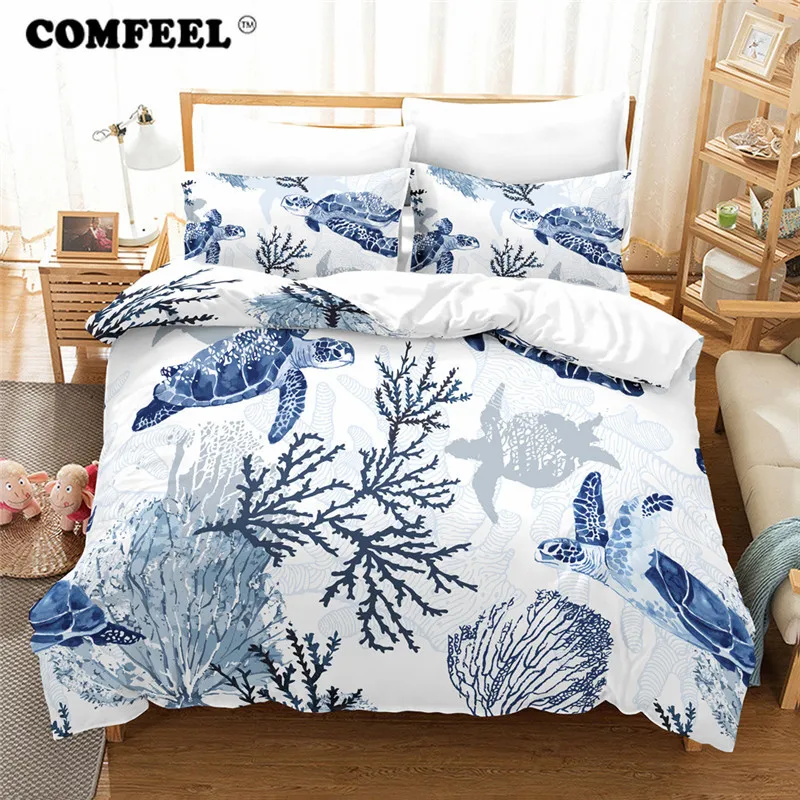 3d Ocean Theme Bedding Set Shells Turtle Jellyfish Duvet Quilt