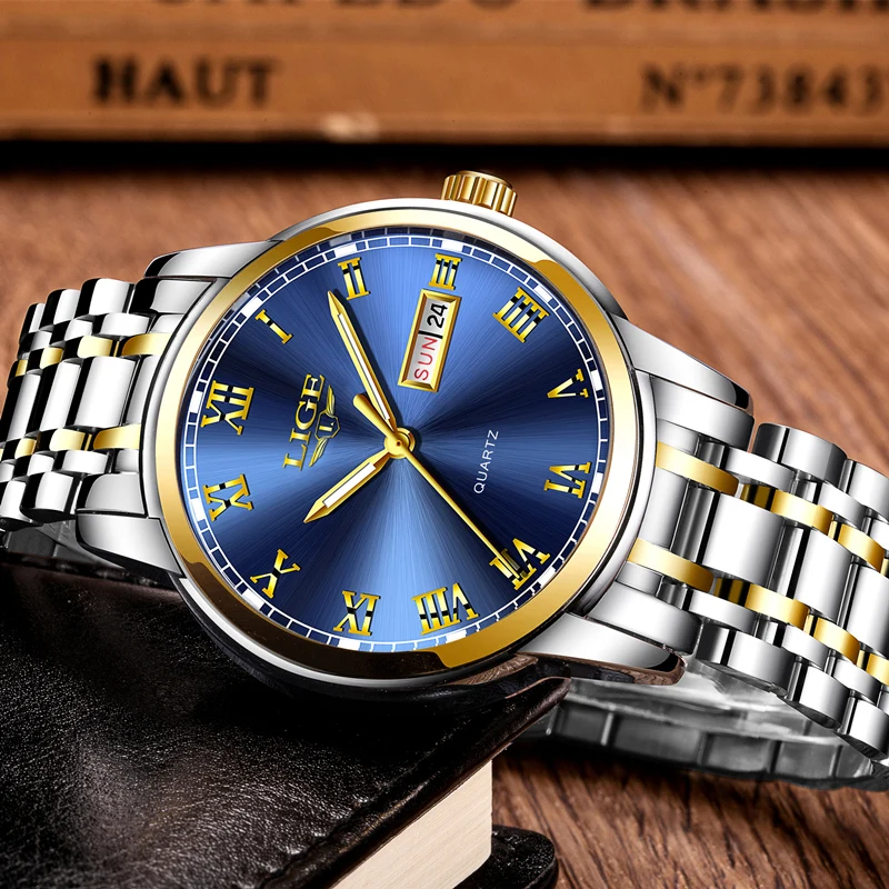 LIGE часы мужские модные спортивные Кварцевые полностью стальные золотые деловые мужские s часы Лидирующий бренд Роскошные водонепроницаемые часы Relogio Masculino