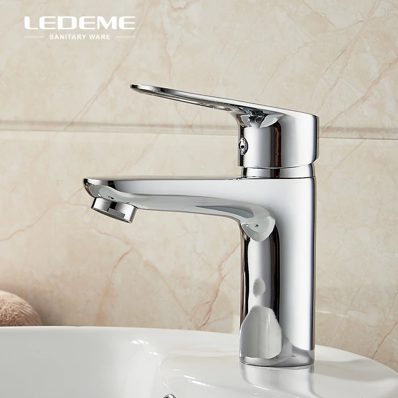 

LEDEME Basin Faucet Modern Square Single Handle Lavatory Faucet Hot and Cold Bathroom Basin Sink Water Mixer Tap Crane, L1049