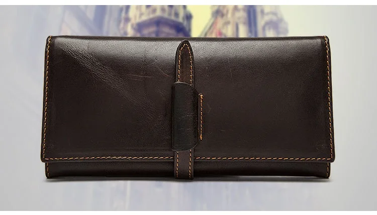 MJ Men's Genuine Leather Wallet Bi-Fold Real Leather Long Wallet for Men Quality Card Holder Male Purse Coin Pocket Dark Coffee (1)
