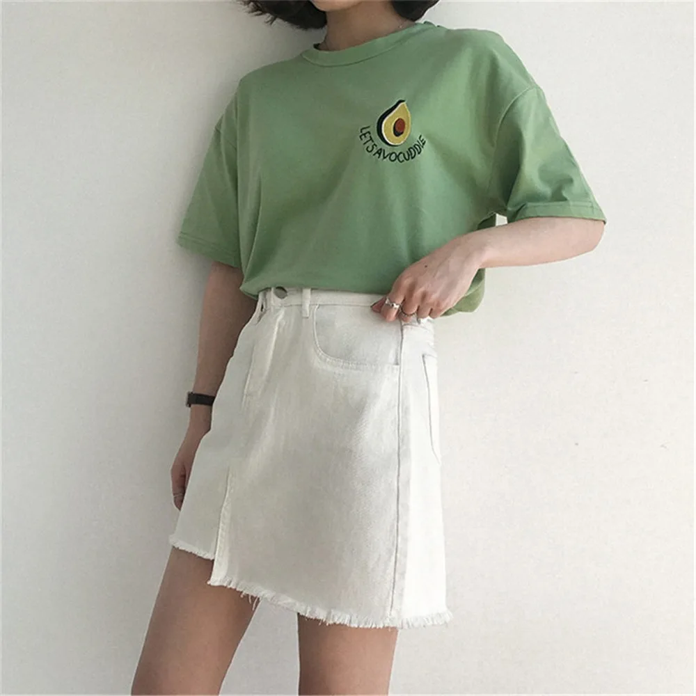 

Harajuku Cute Avocado Embroidery t-shirt short sleeve tees tops funny women t shirt Loose blue summer fashion female tshirt