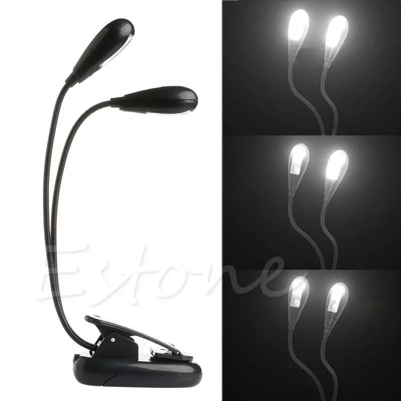 8 LED Book Reading Table Light Lamp Bright Dual Flexible Adjustable Double Goosenecks Clip-on Arm Study Music Desk | Лампы и освещение