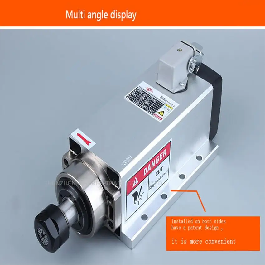 Квадратный 2.2квт шпиндель с воздушным охлаждением ER20 биение 0,01 мм, 220 В мотор шпинделя, 4 керамических подшипника, Гравировальный фрезерный шлифовальный
